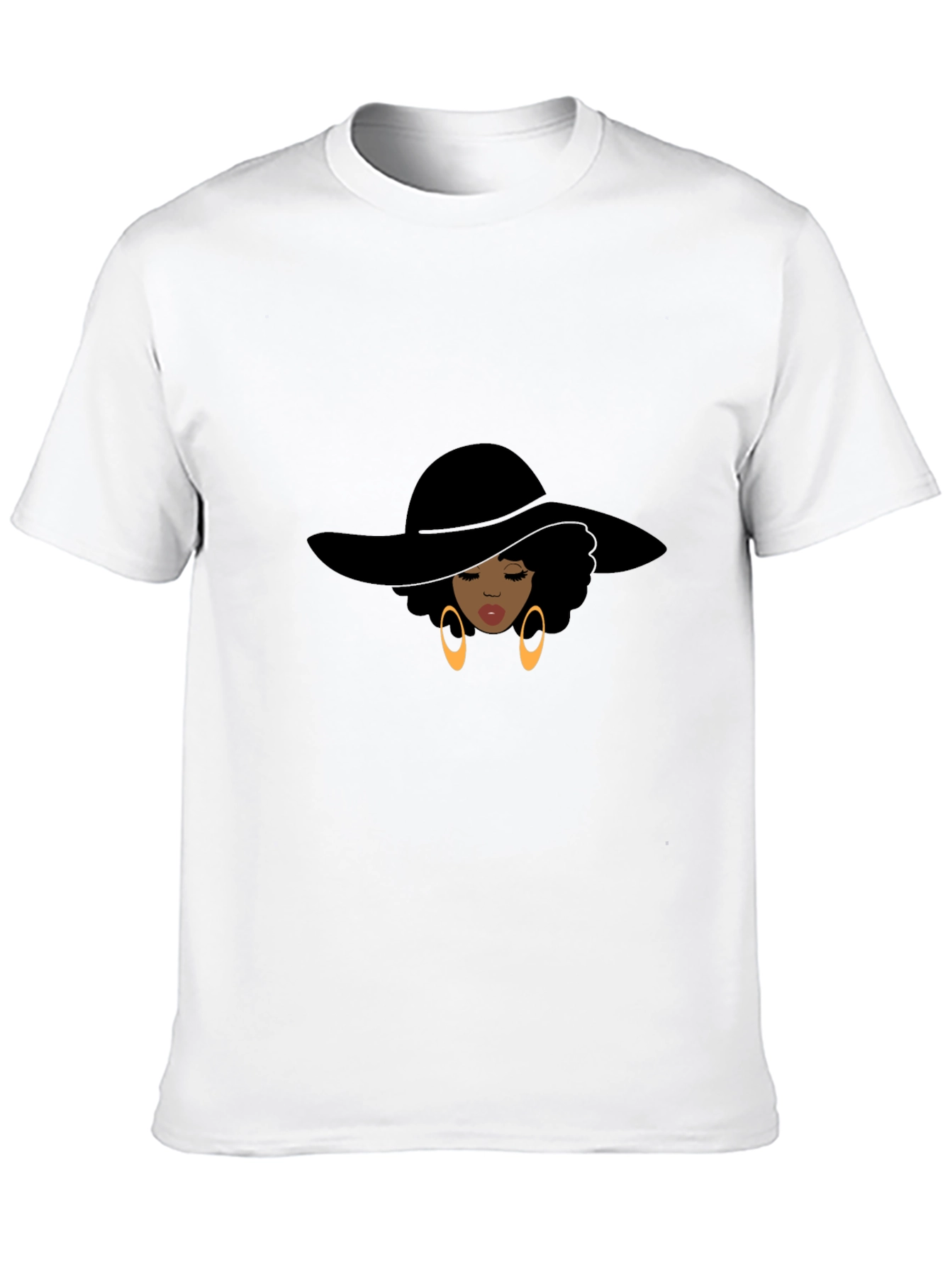Stylish Afro Woman Graphic Tee - Black Cotton Shirt