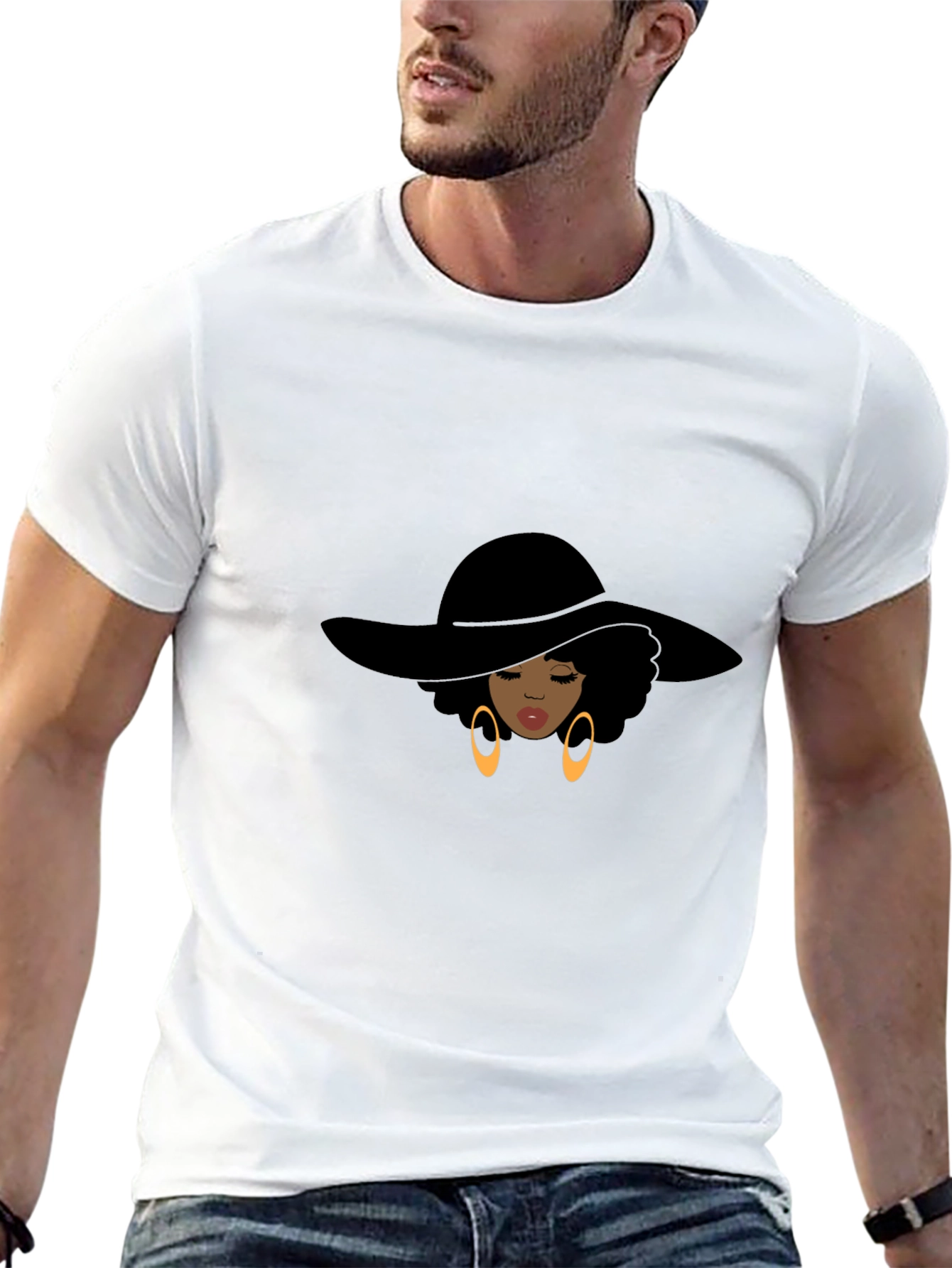 Stylish Afro Woman Graphic Tee - Black Cotton Shirt