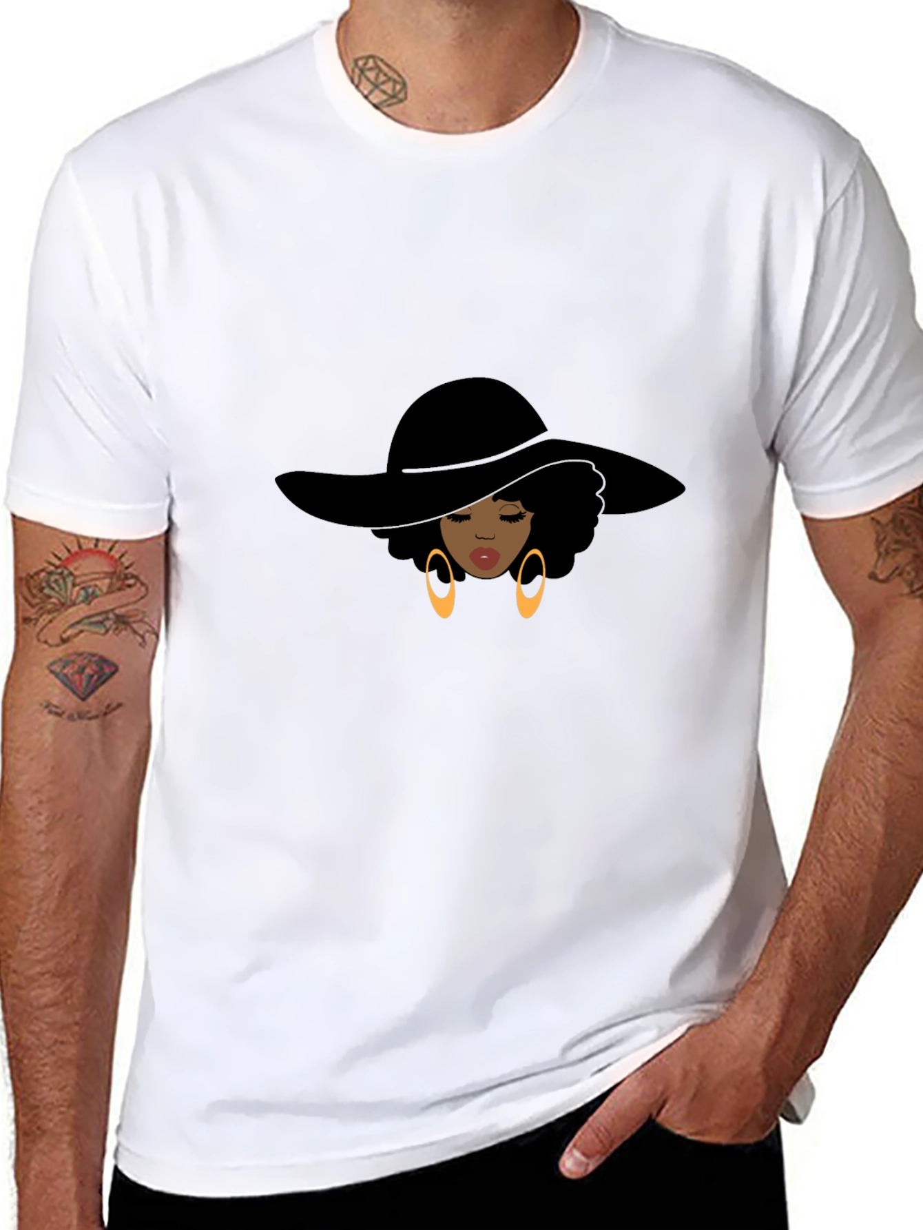 Stylish Afro Woman Graphic Tee - Black Cotton Shirt