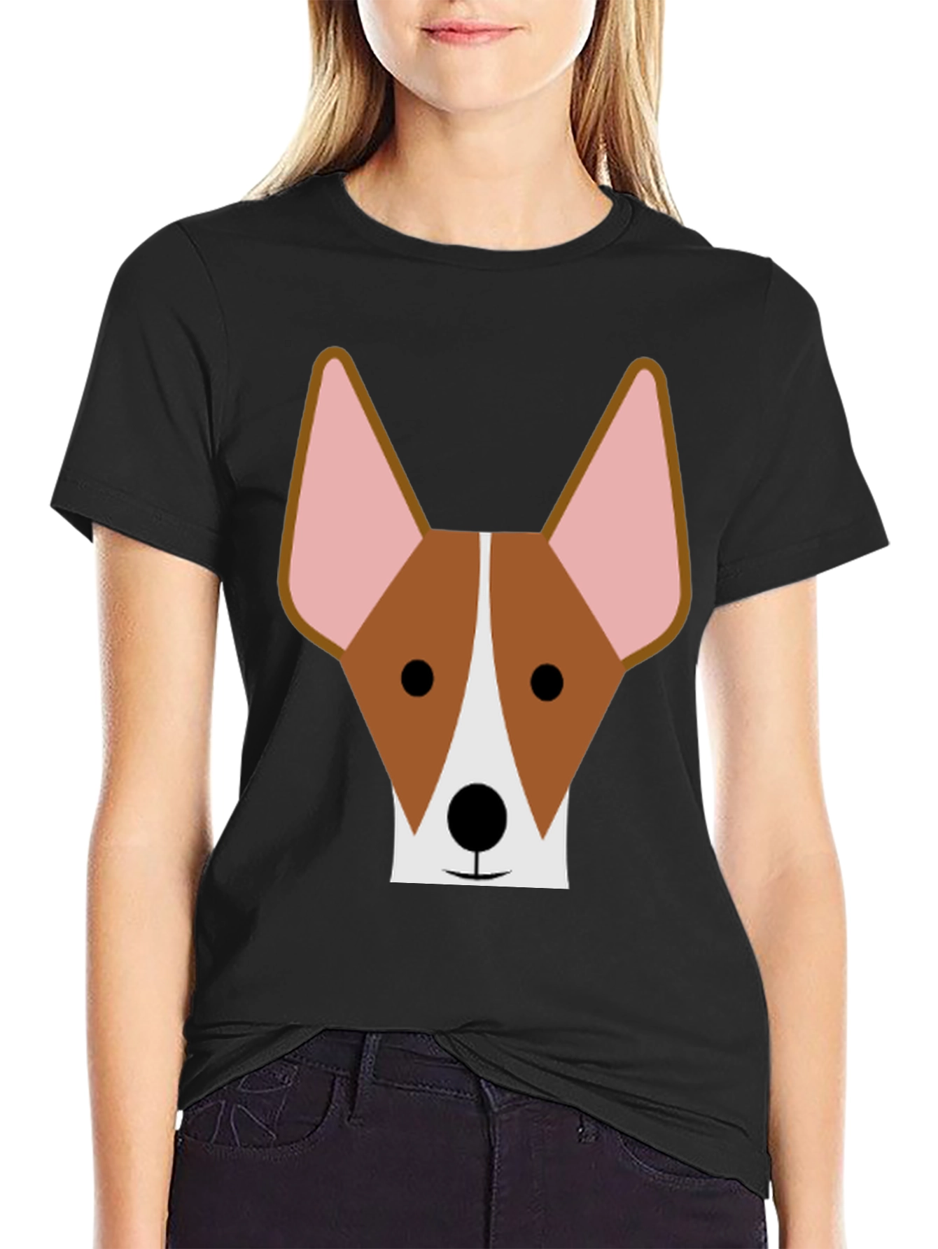 Dog Face Graphic Tee - Black Cotton T-Shirt