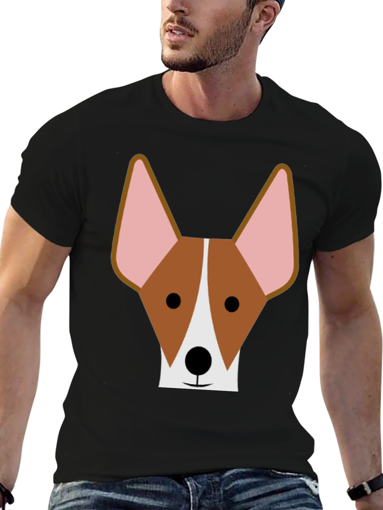 Dog Face Graphic Tee - Black Cotton T-Shirt