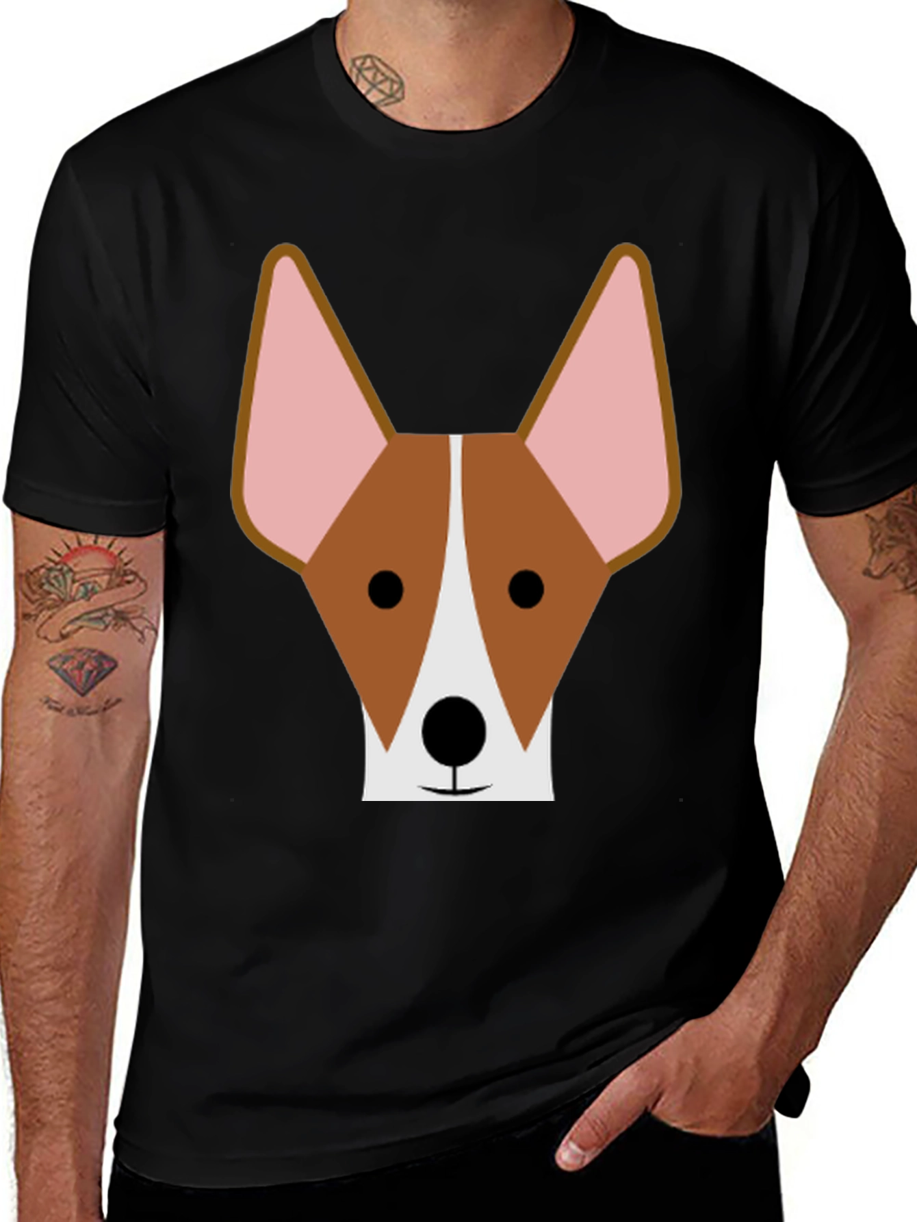 Dog Face Graphic Tee - Black Cotton T-Shirt