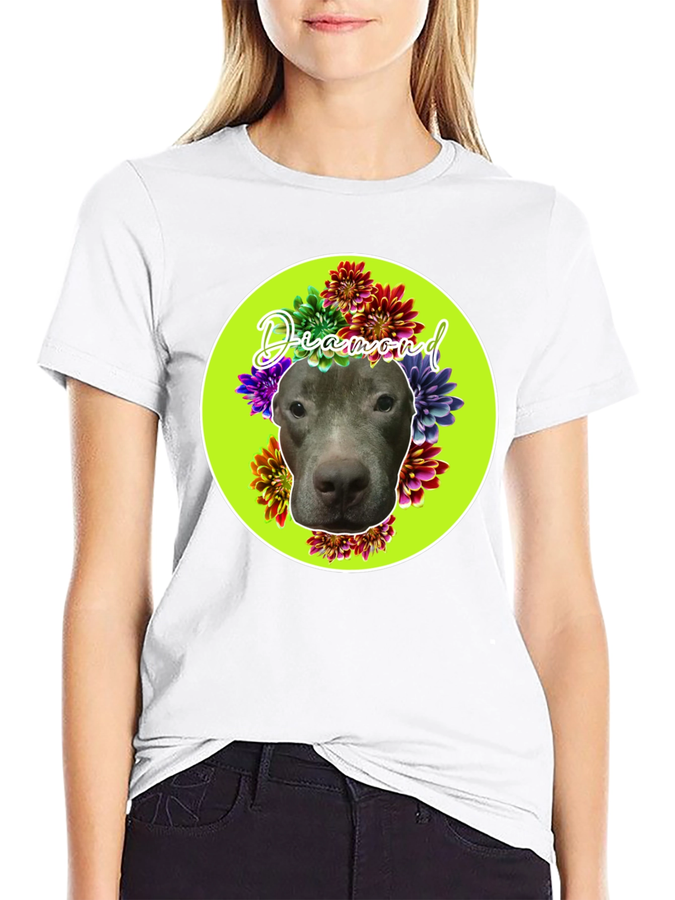 Diamond Dog Floral T-Shirt - Custom Pet Tee