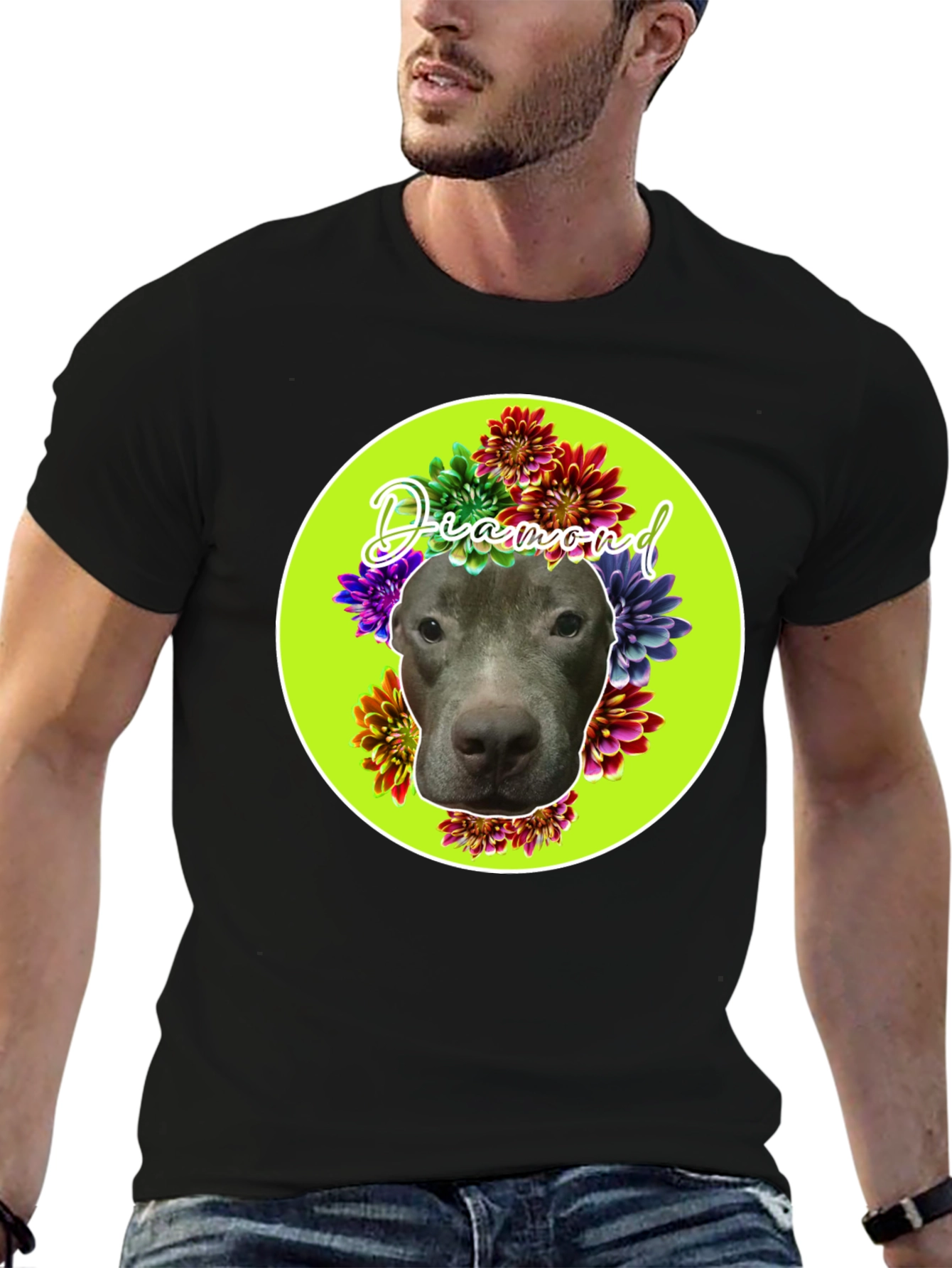 Diamond Dog Floral T-Shirt - Custom Pet Tee