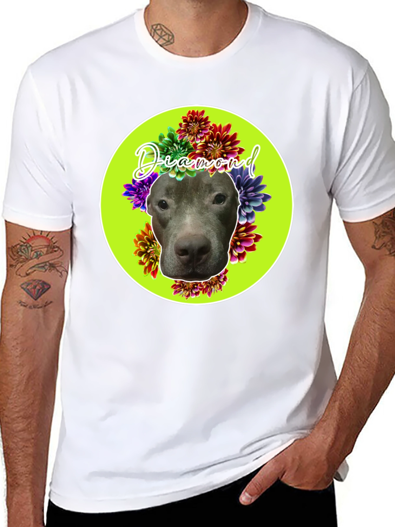 Diamond Dog Floral T-Shirt - Custom Pet Tee