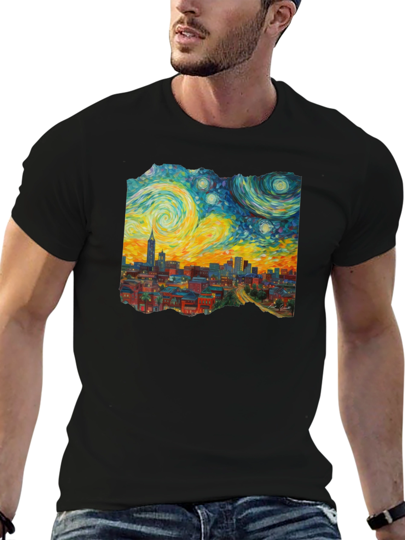 Starry Night Cityscape Graphic Tee