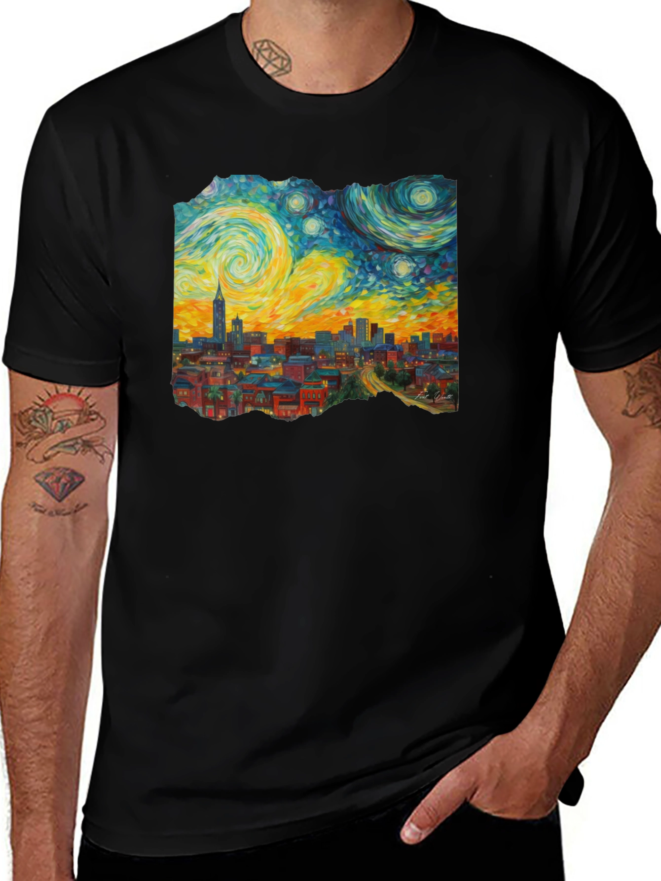 Starry Night Cityscape Graphic Tee
