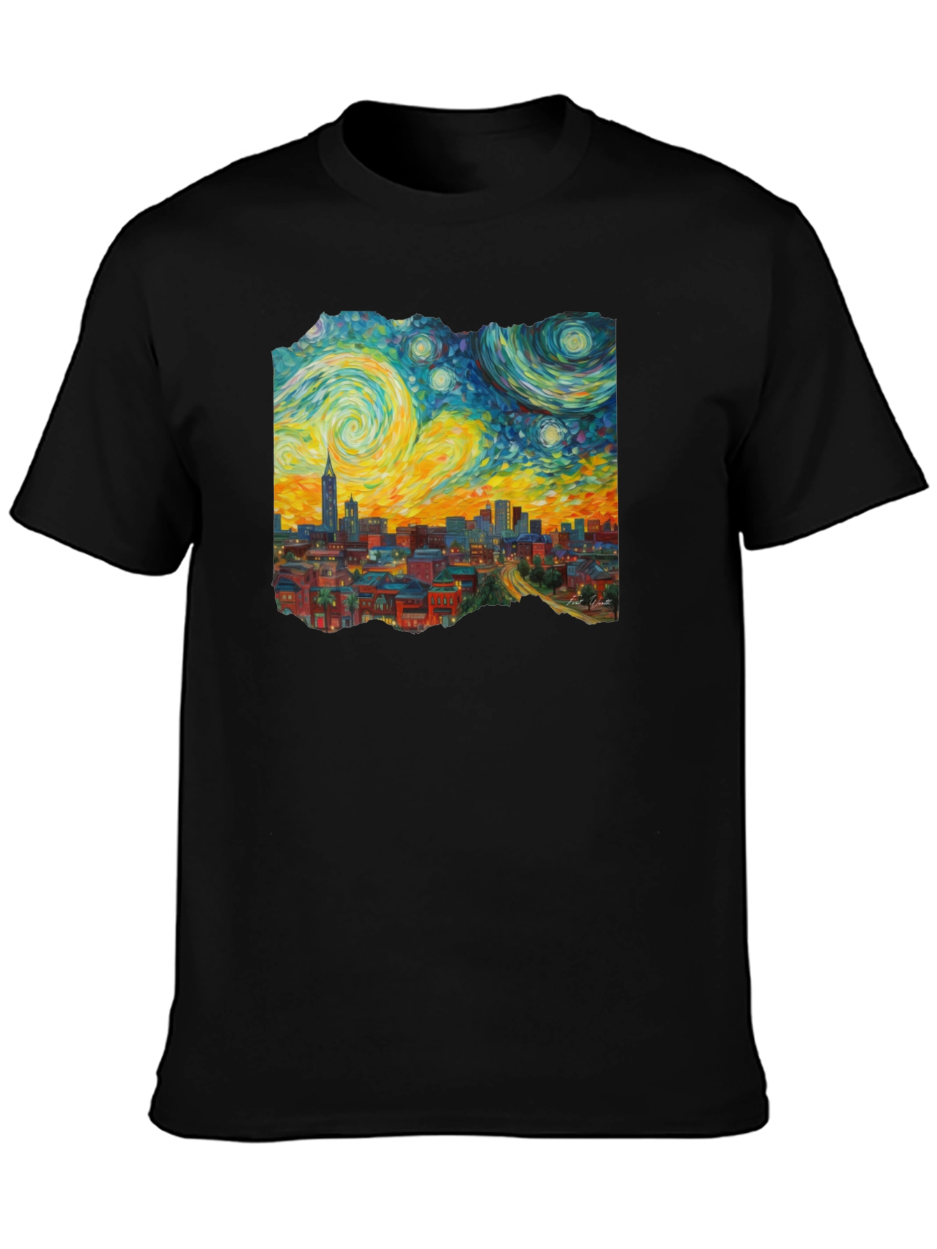 Starry Night Cityscape Graphic Tee