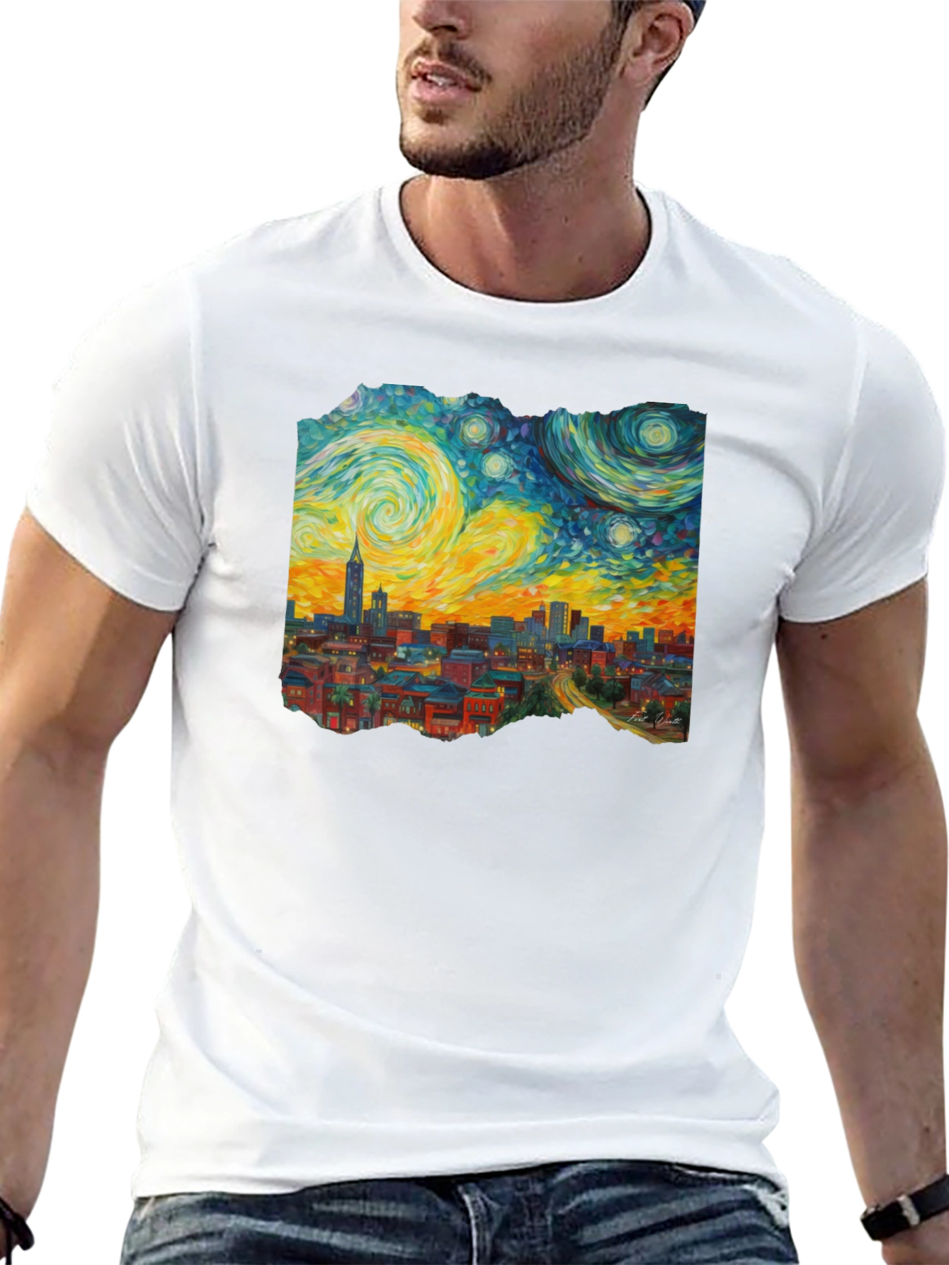 Starry Night Cityscape Graphic Tee