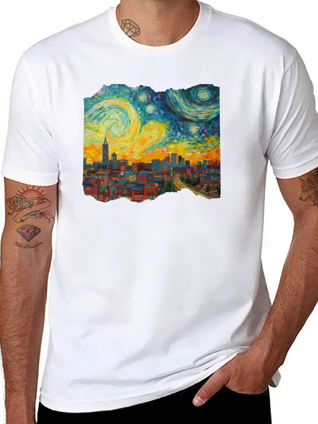 Starry Night Cityscape Graphic Tee