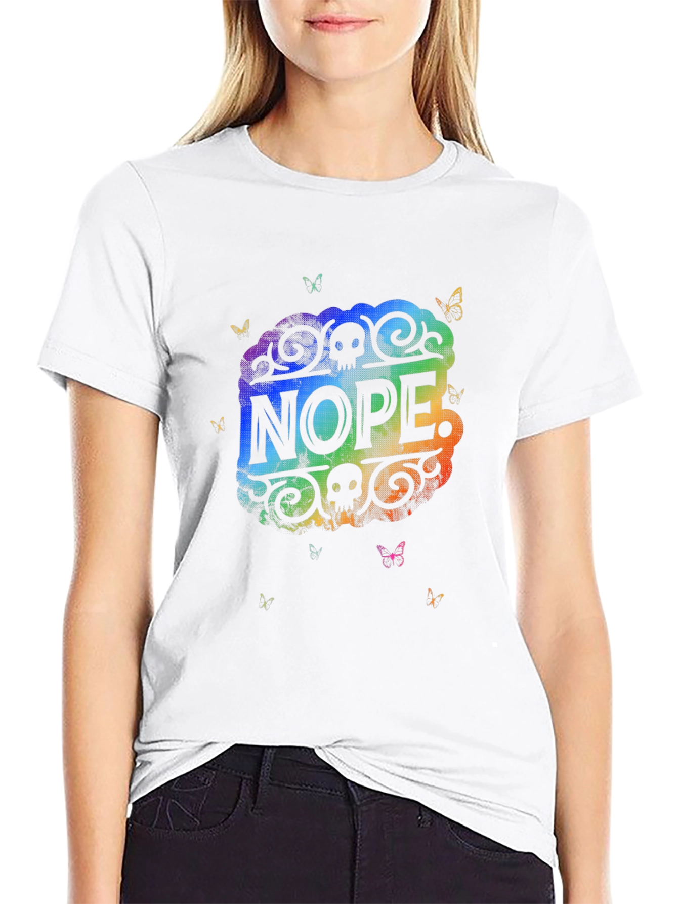 Nope Skull Butterfly Graphic Tee