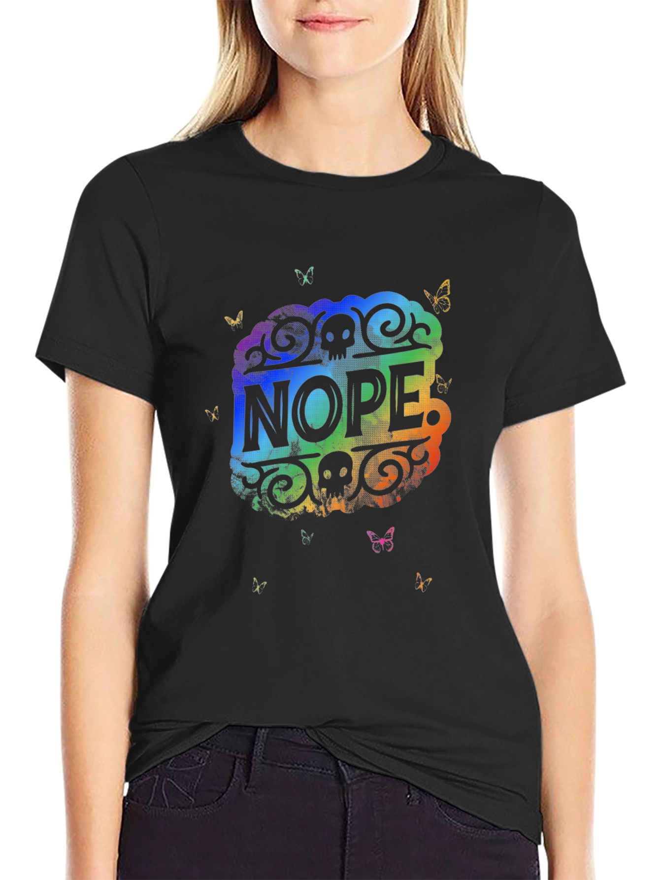 Nope Skull Butterfly Graphic Tee