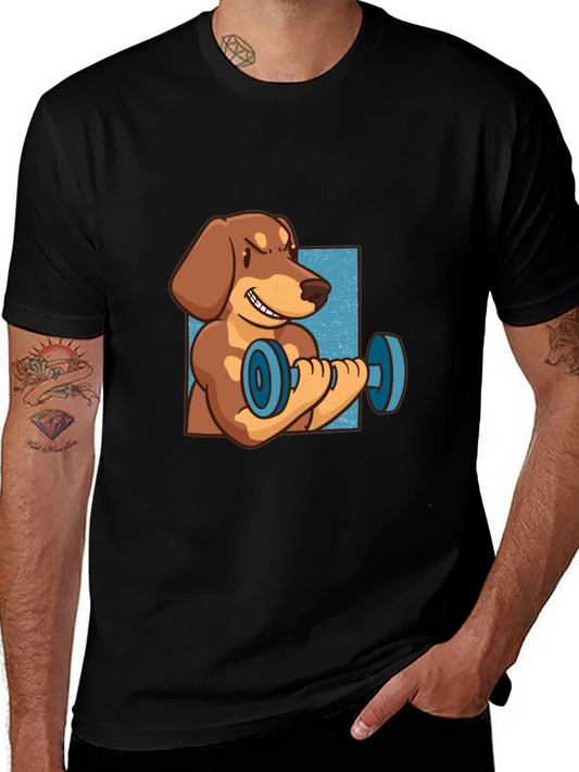 Funny Dachshund Lifting Dumbbell T-Shirt