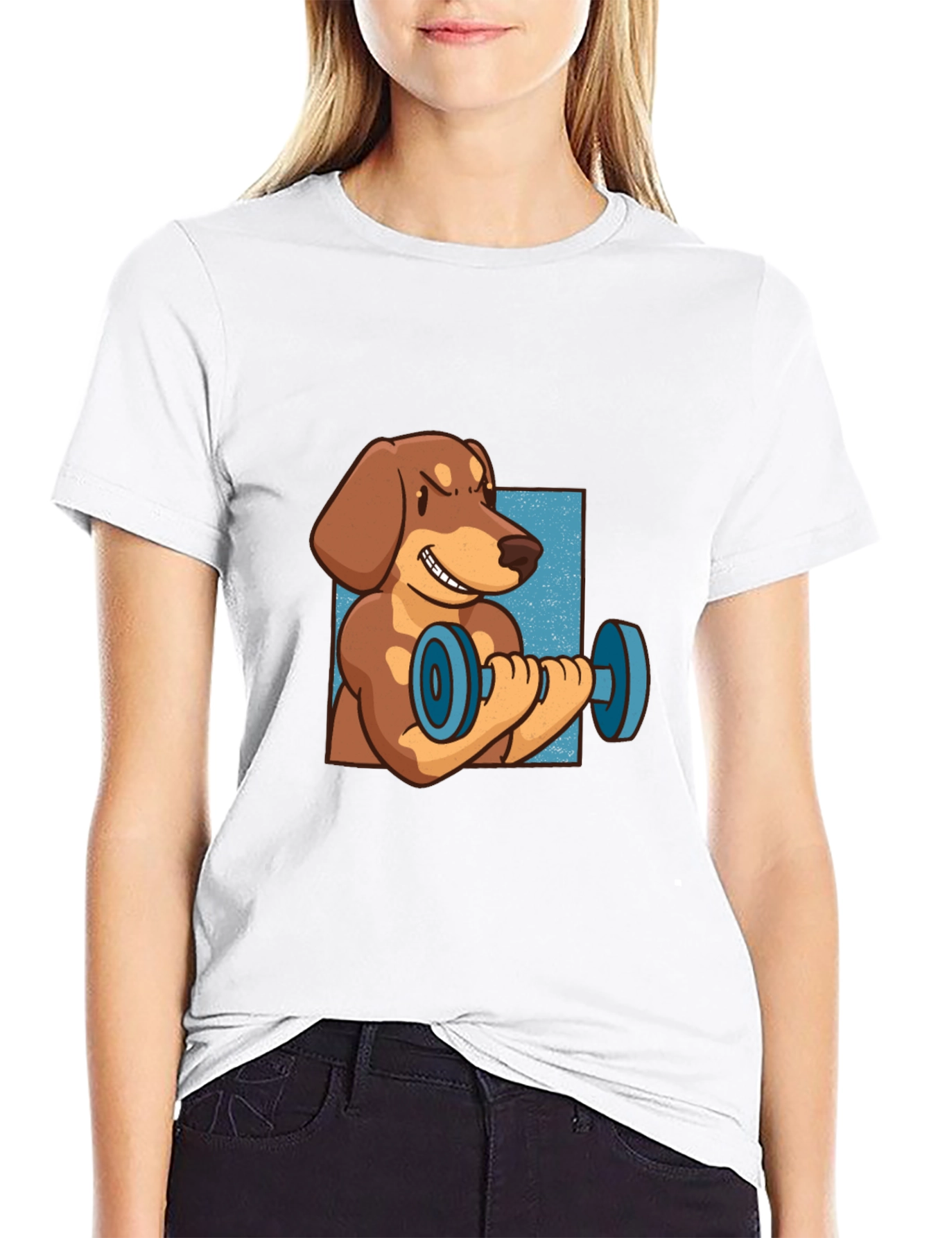 Funny Dachshund Lifting Dumbbell T-Shirt
