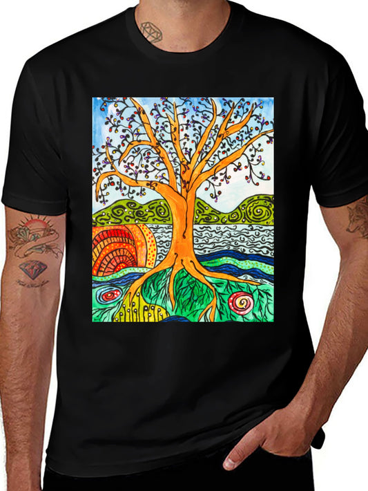 Artistic Tree of Life Graphic Tee - Black