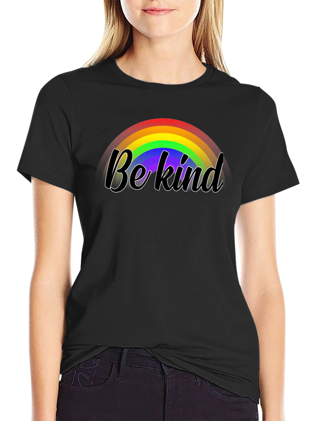 Be Kind Rainbow Graphic Black Tee