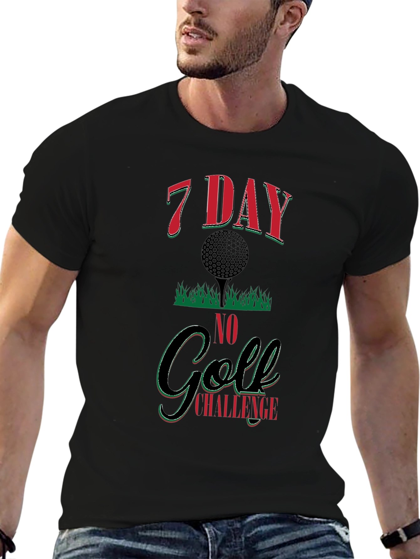 7 Day No Golf Challenge Black Graphic Tee