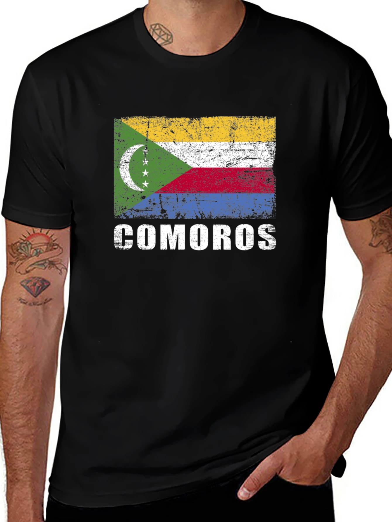 Comoros Flag T-Shirt - Distressed Graphic Tee