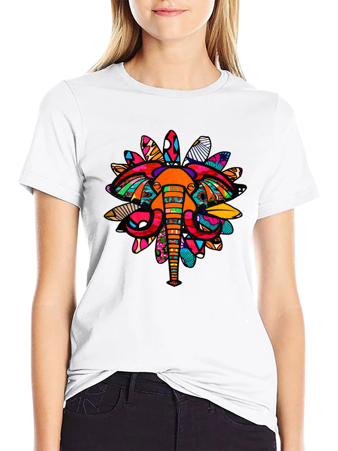 Abstract Elephant Print Black Graphic Tee