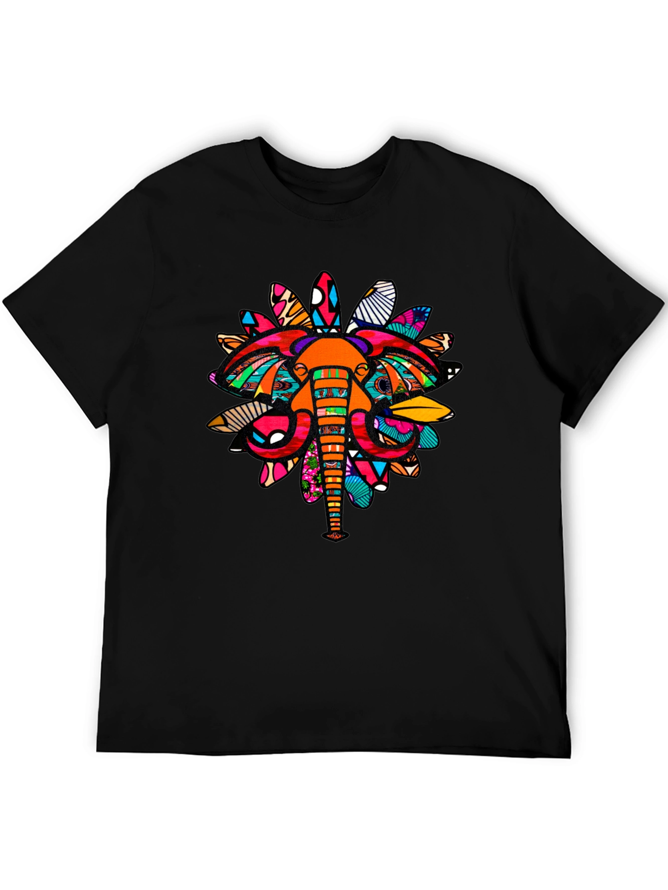 Abstract Elephant Print Black Graphic Tee