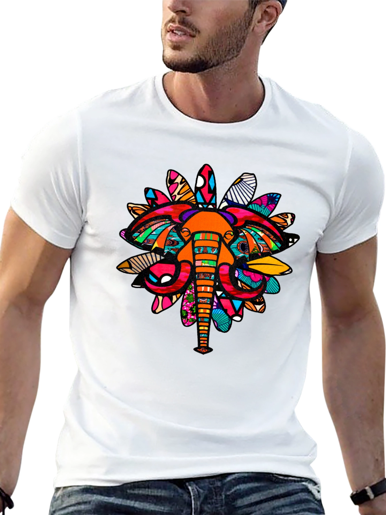 Abstract Elephant Print Black Graphic Tee