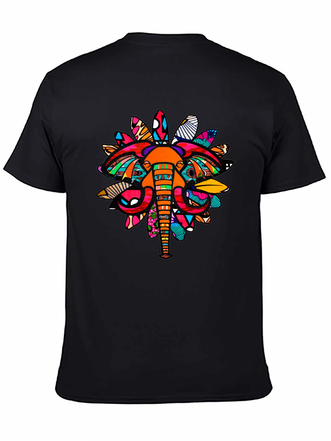 Abstract Elephant Print Black Graphic Tee