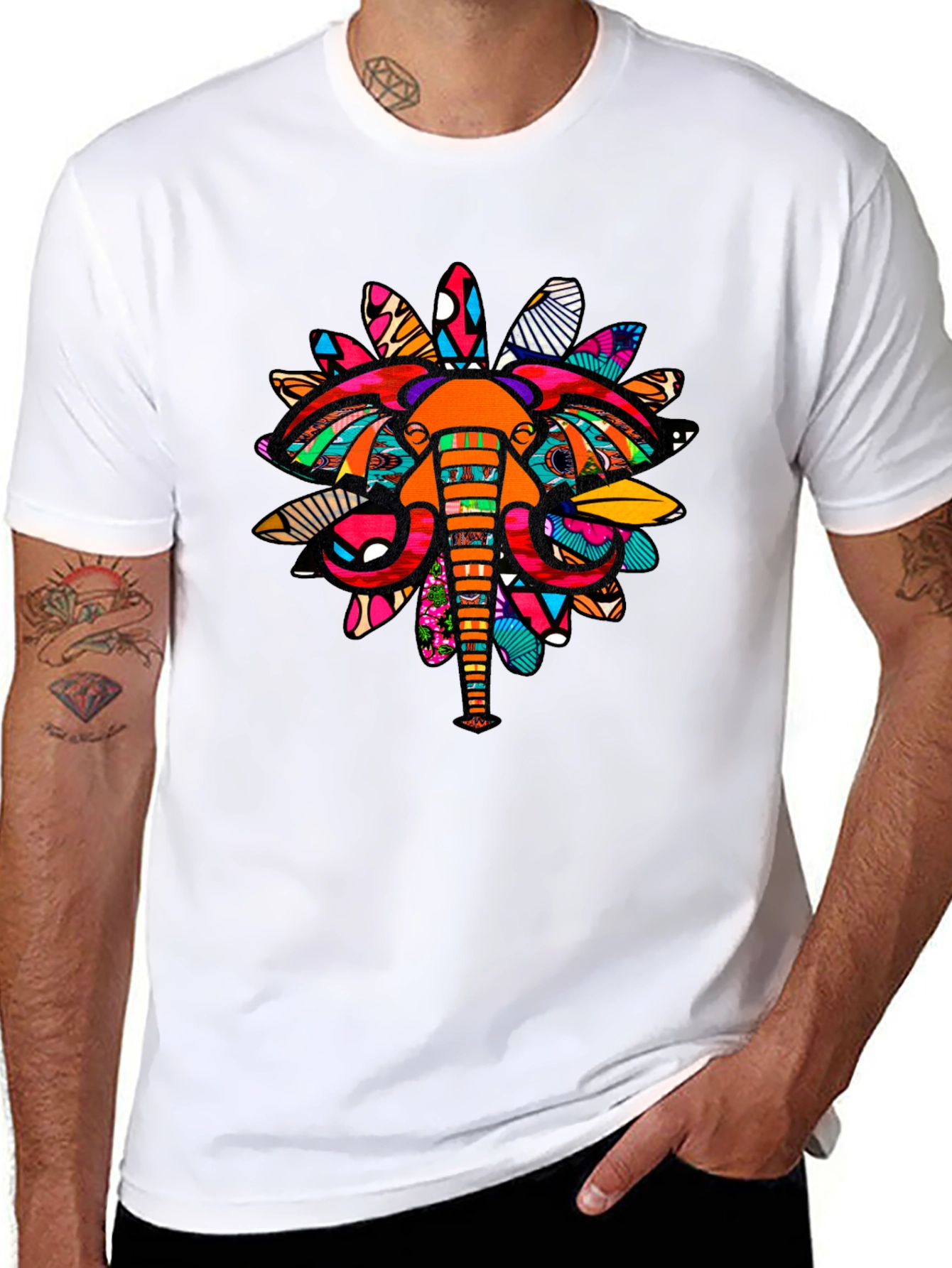 Abstract Elephant Print Black Graphic Tee