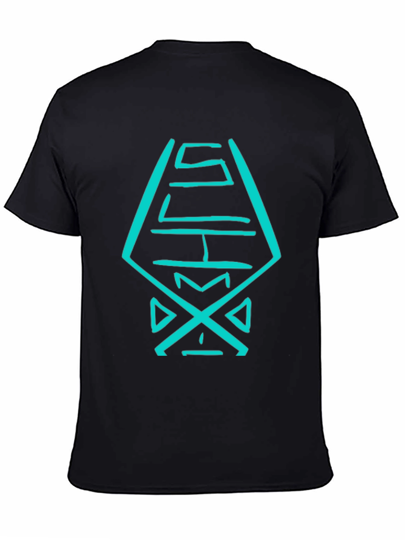 Black T-Shirt with Abstract Turquoise Design