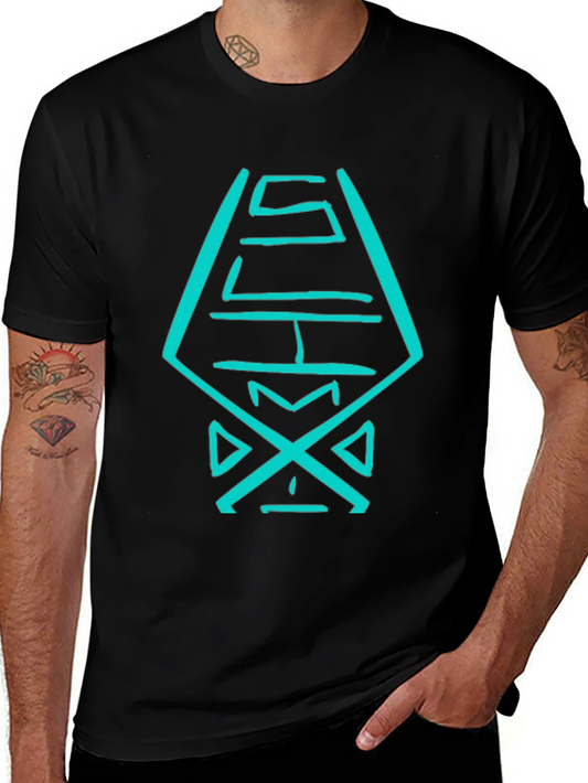 Black T-Shirt with Abstract Turquoise Design