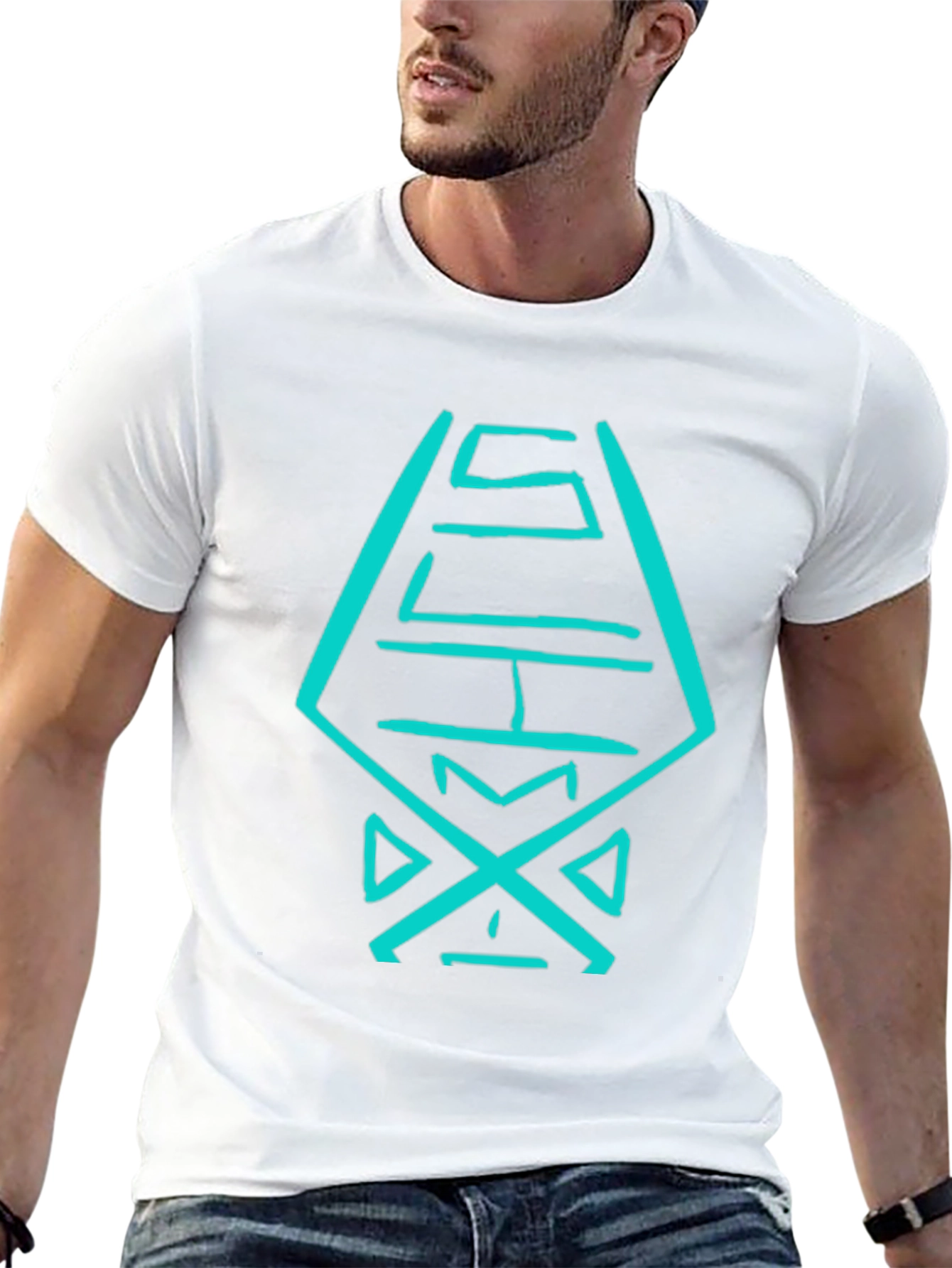 Black T-Shirt with Abstract Turquoise Design