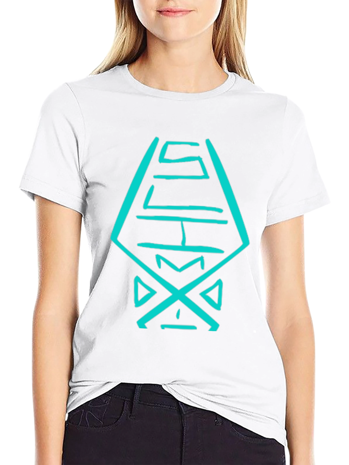 Black T-Shirt with Abstract Turquoise Design