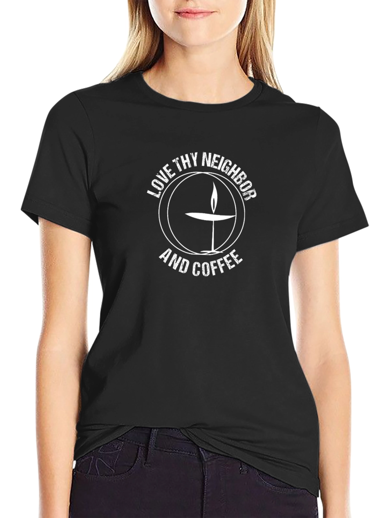 Love Thy Neighbor and Coffee Graphic T-Shirt