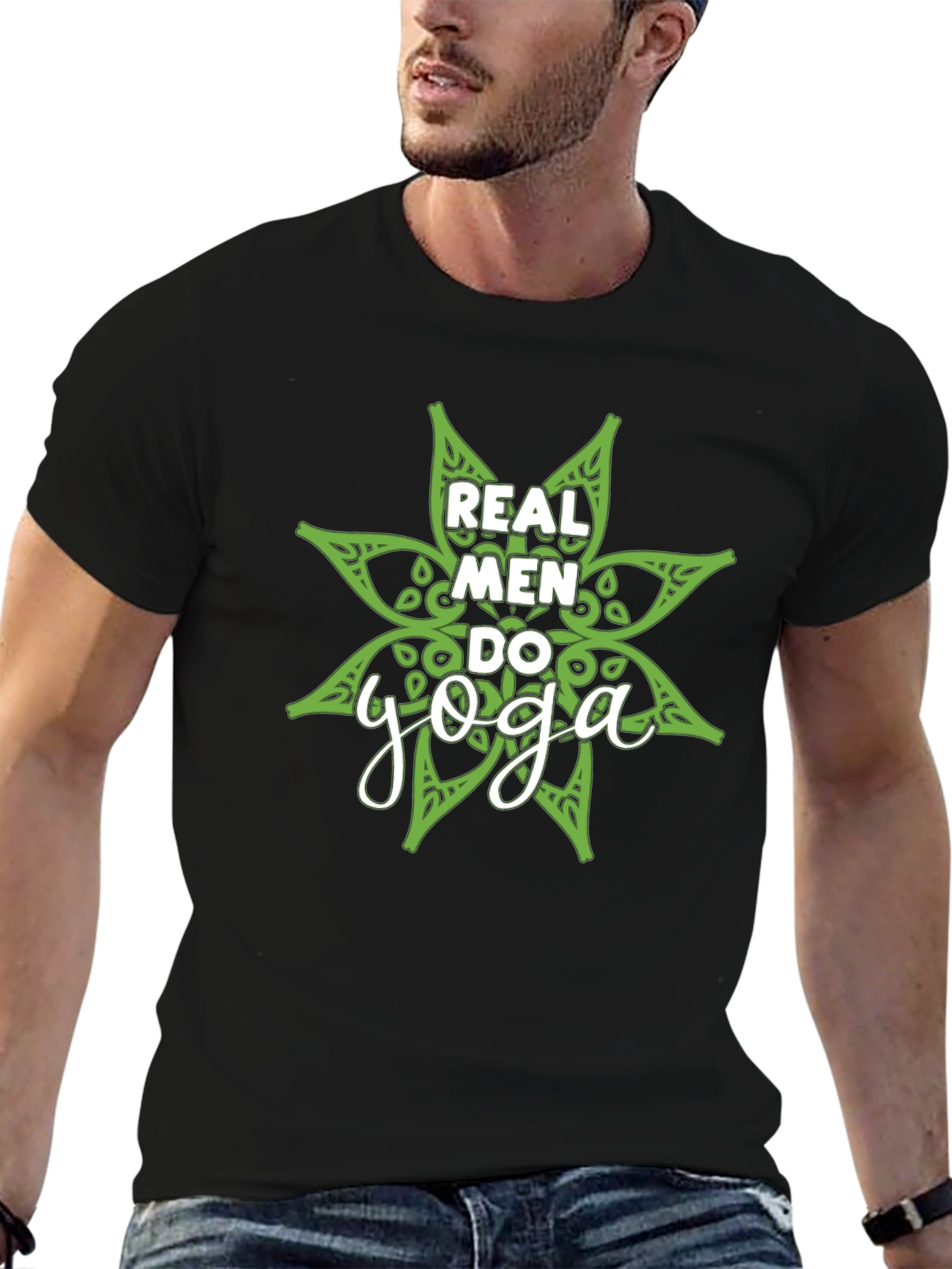 Real Men Do Yoga Black Graphic T-Shirt