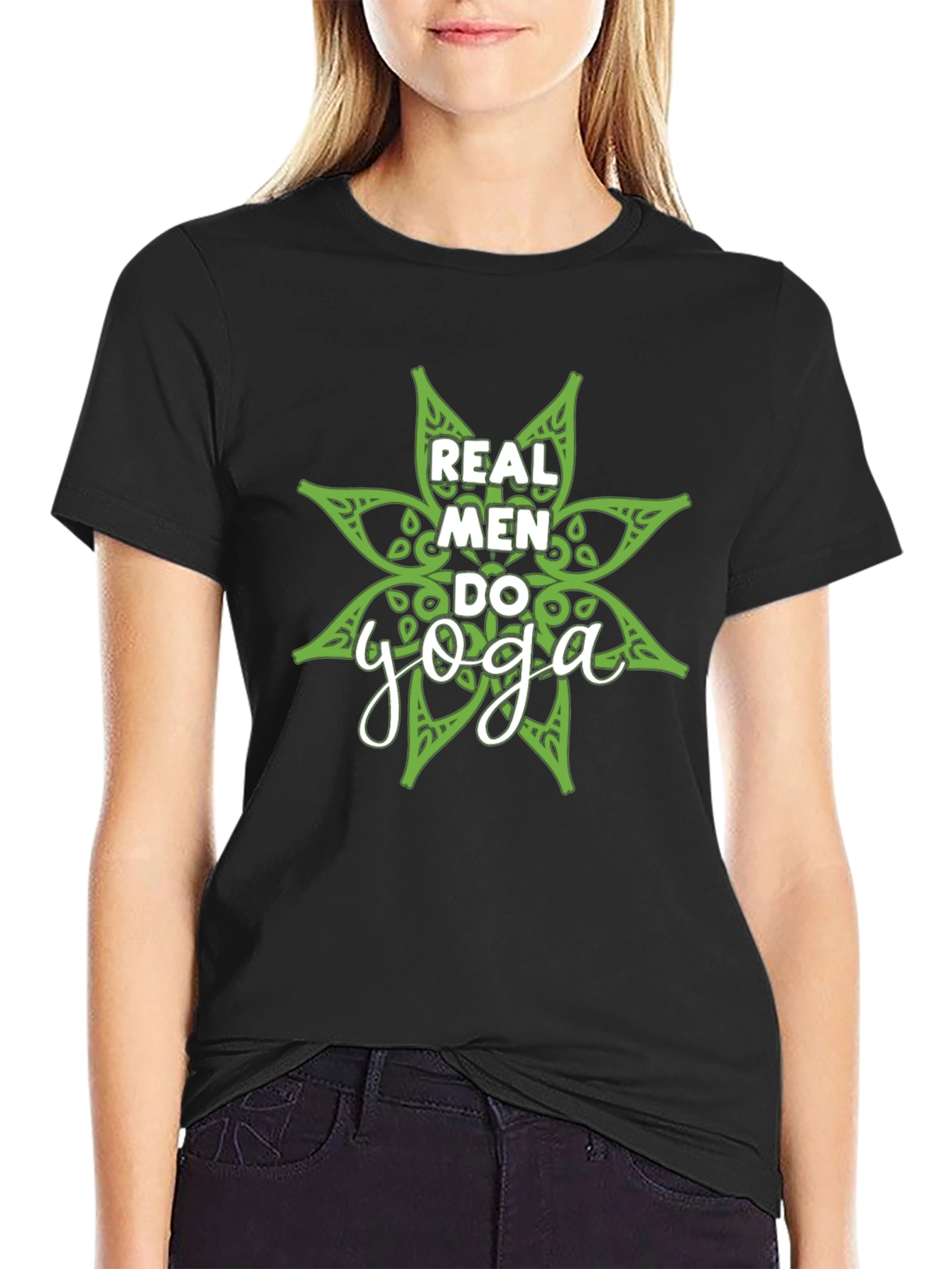 Real Men Do Yoga Black Graphic T-Shirt