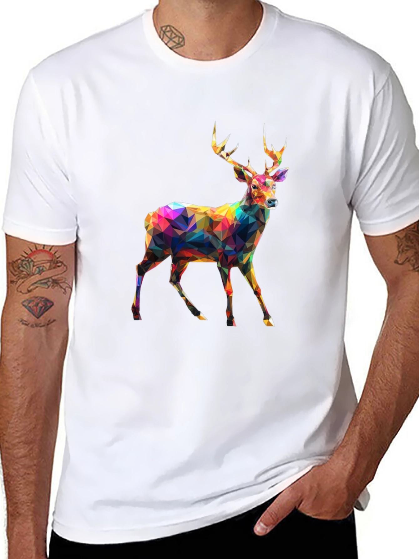 Geometric Deer Graphic Tee - Mens Black T-Shirt