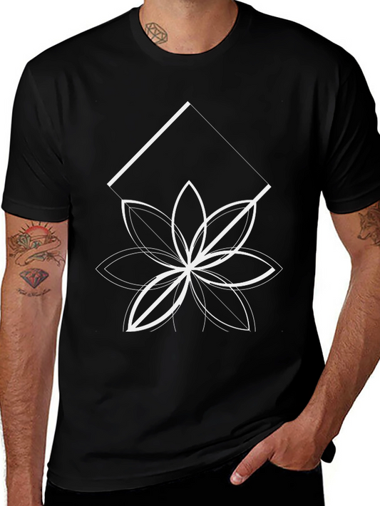 Geometric Flower Graphic Tee - Black