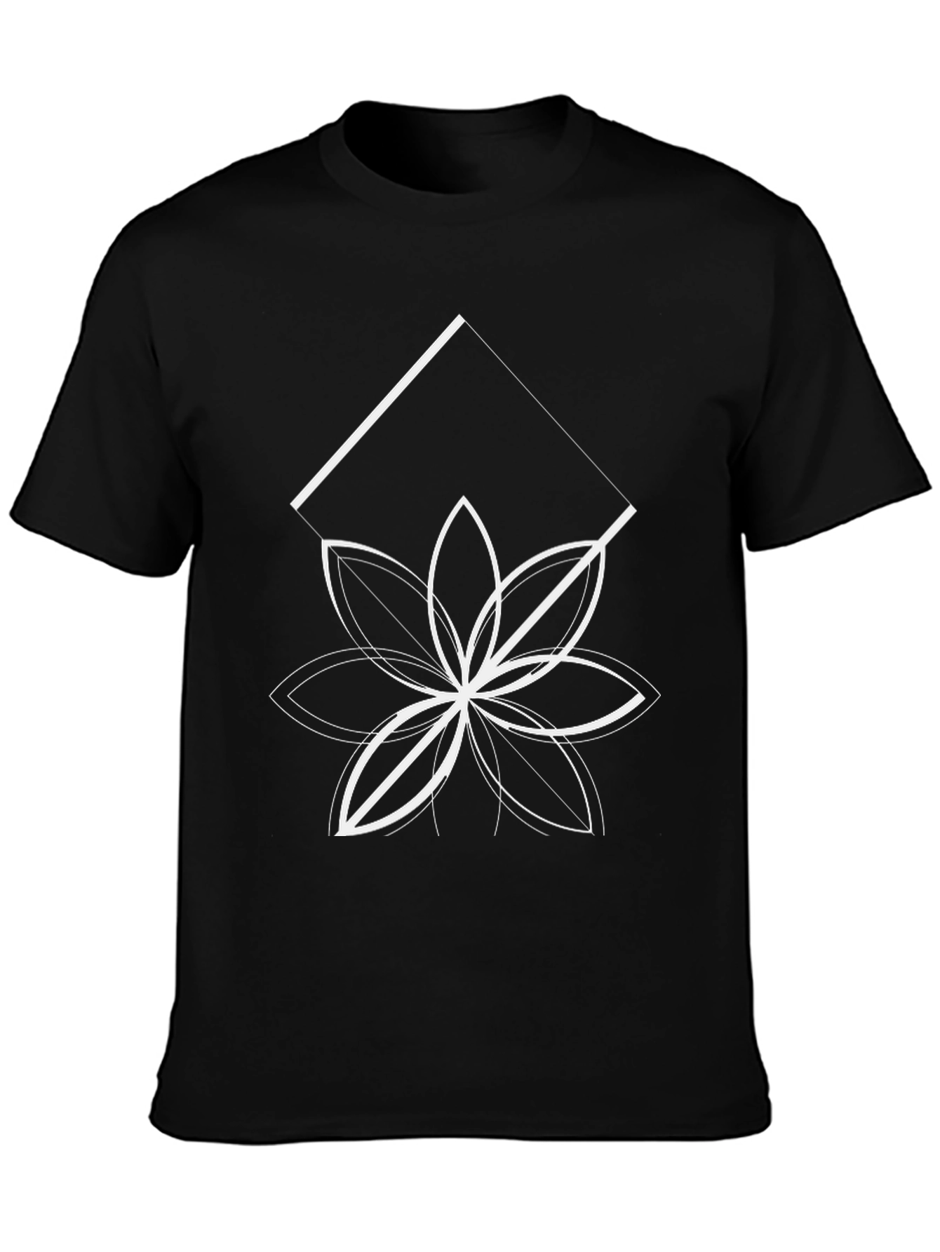Geometric Flower Graphic Tee - Black