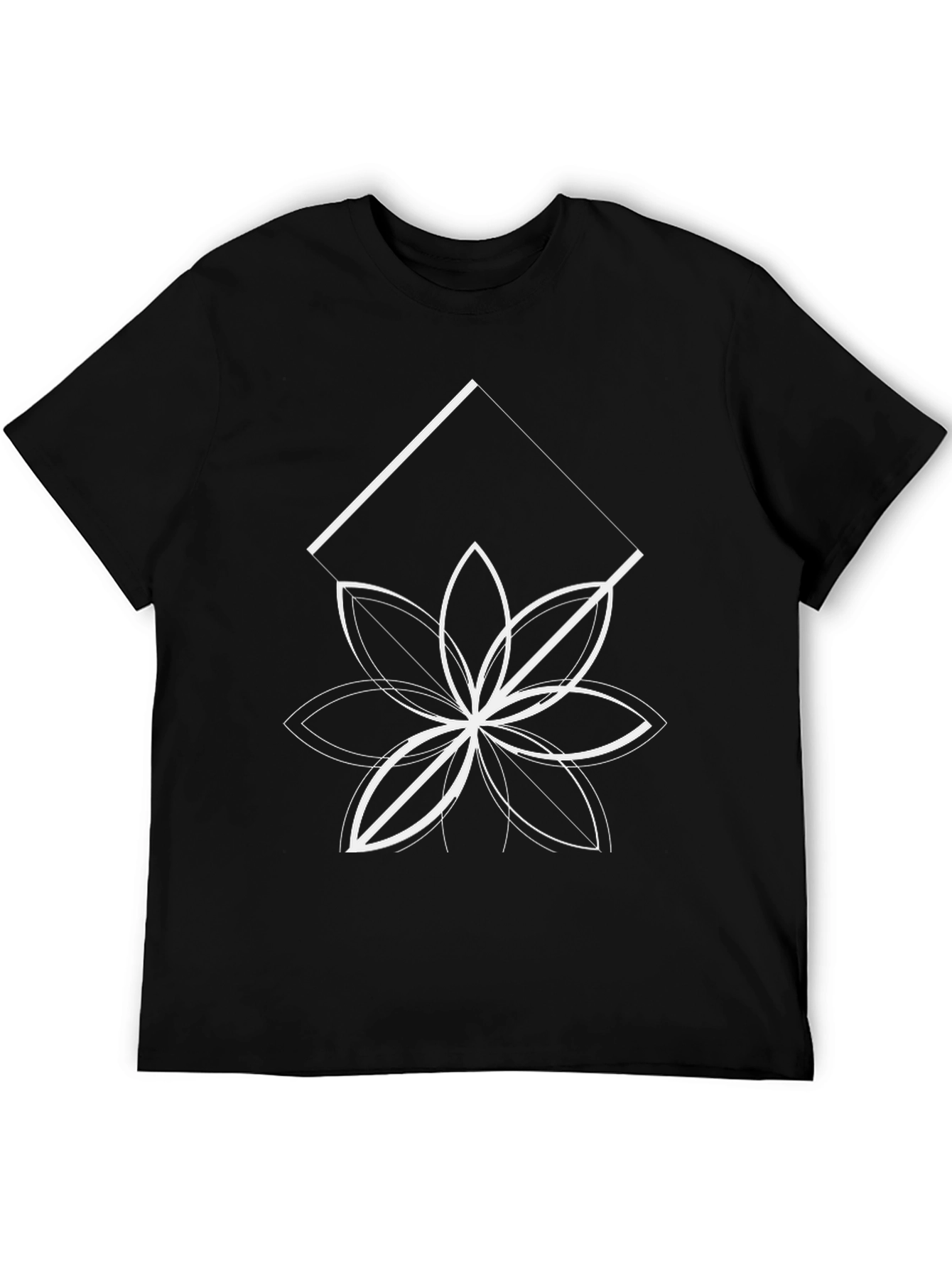 Geometric Flower Graphic Tee - Black