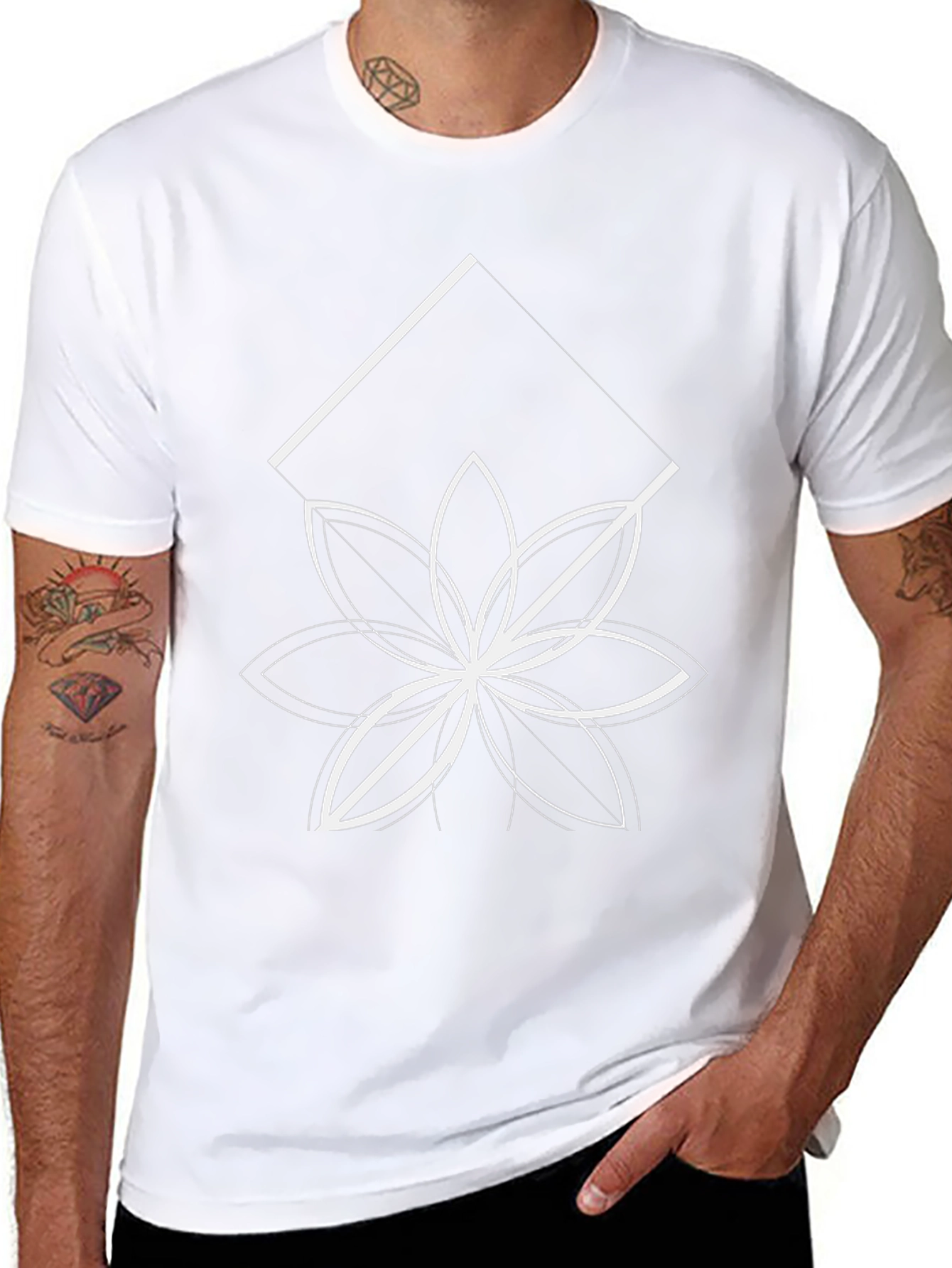 Geometric Flower Graphic Tee - Black