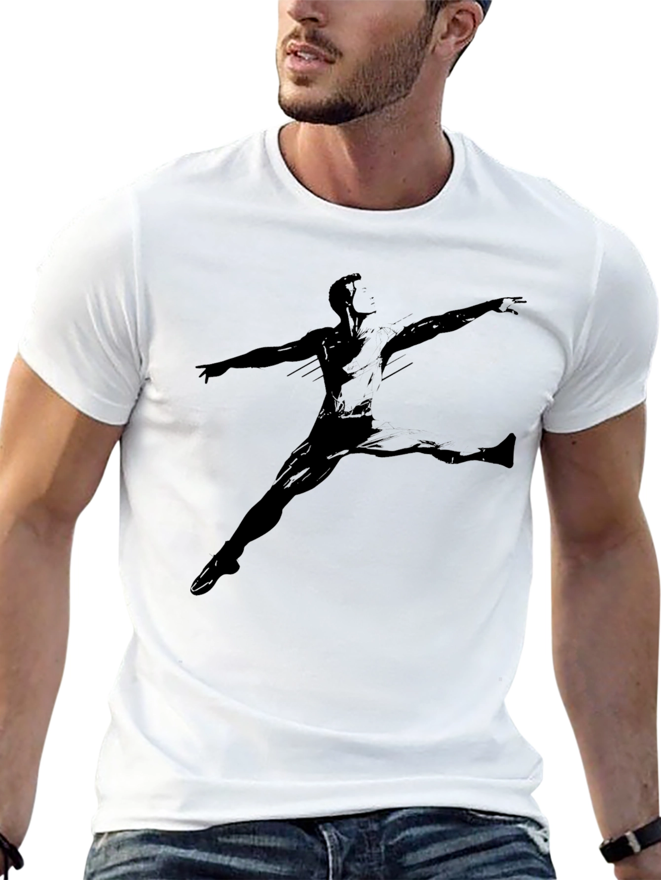 Black T-Shirt with Figure Print