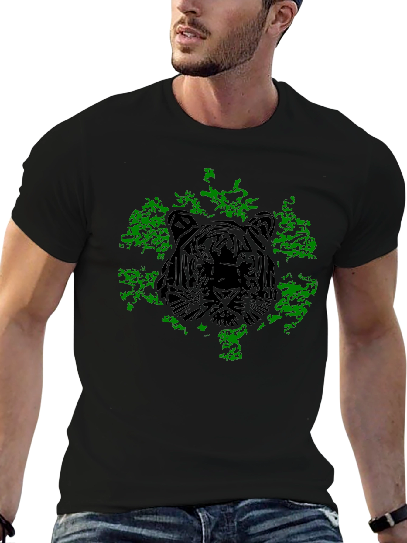 Tiger Graphic Tee - Black Cotton T-Shirt