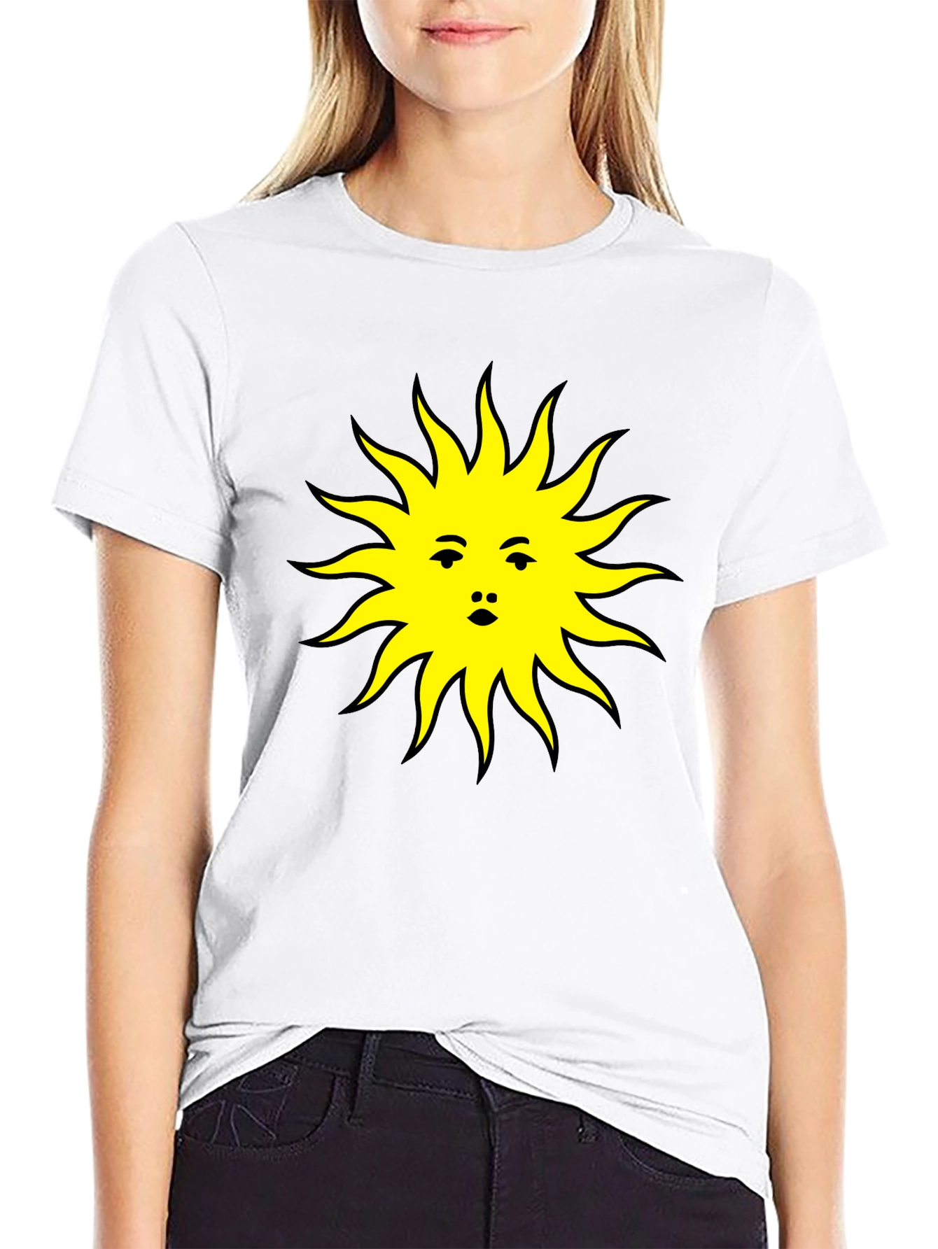 Sun Face Graphic Tee - Black Cotton T-Shirt