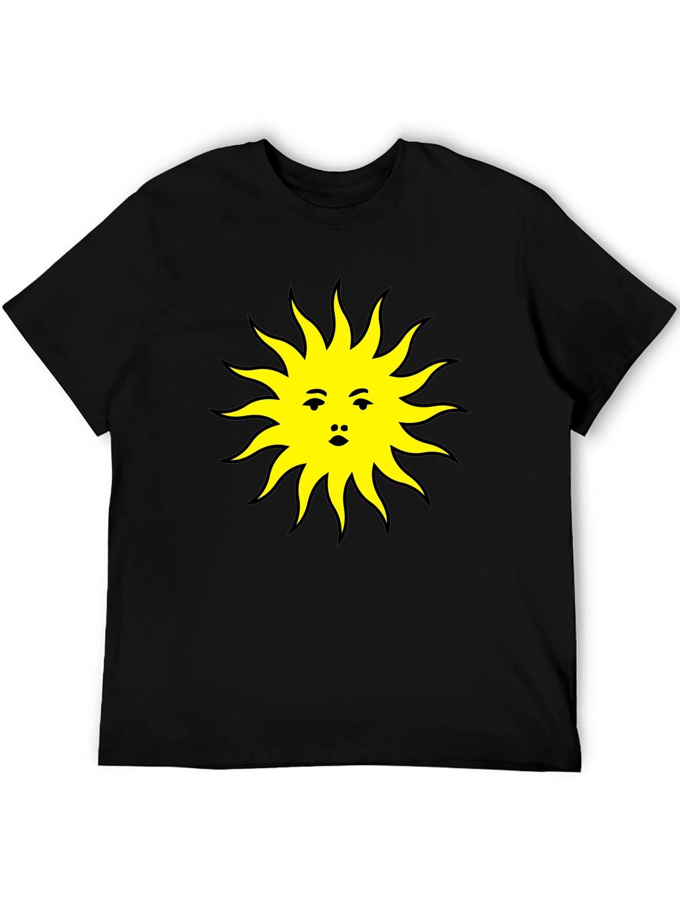 Sun Face Graphic Tee - Black Cotton T-Shirt