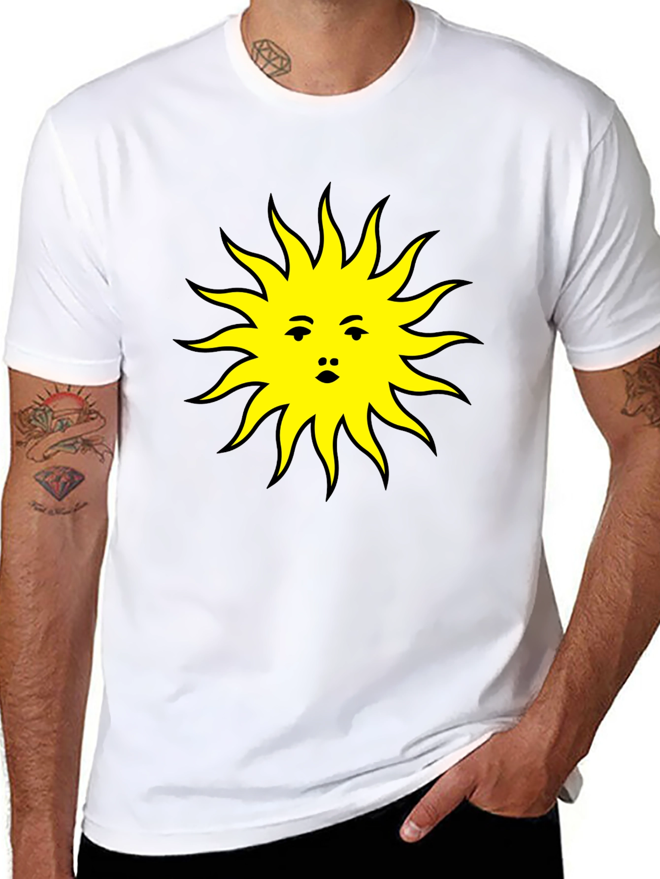 Sun Face Graphic Tee - Black Cotton T-Shirt