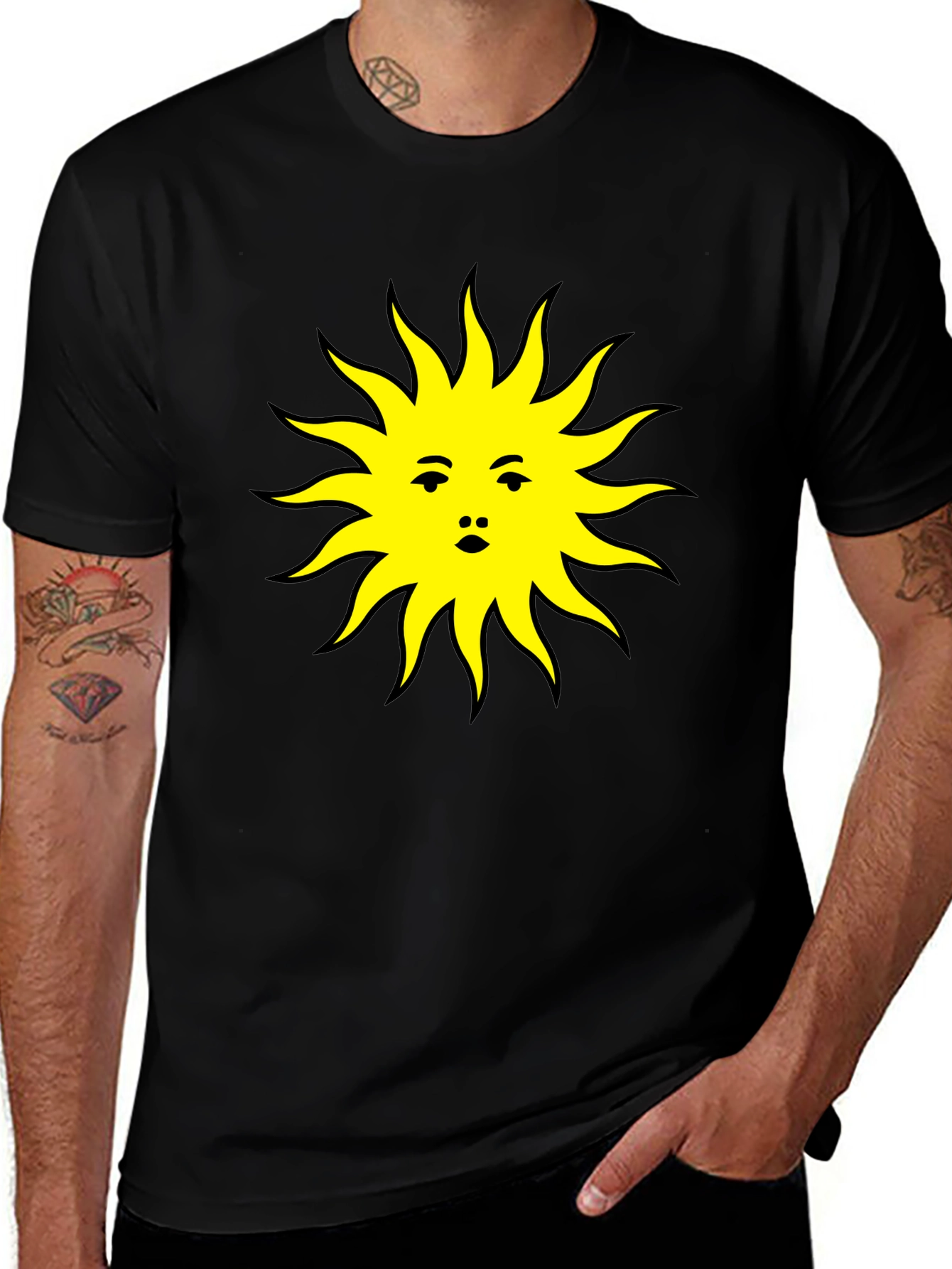 Sun Face Graphic Tee - Black Cotton T-Shirt