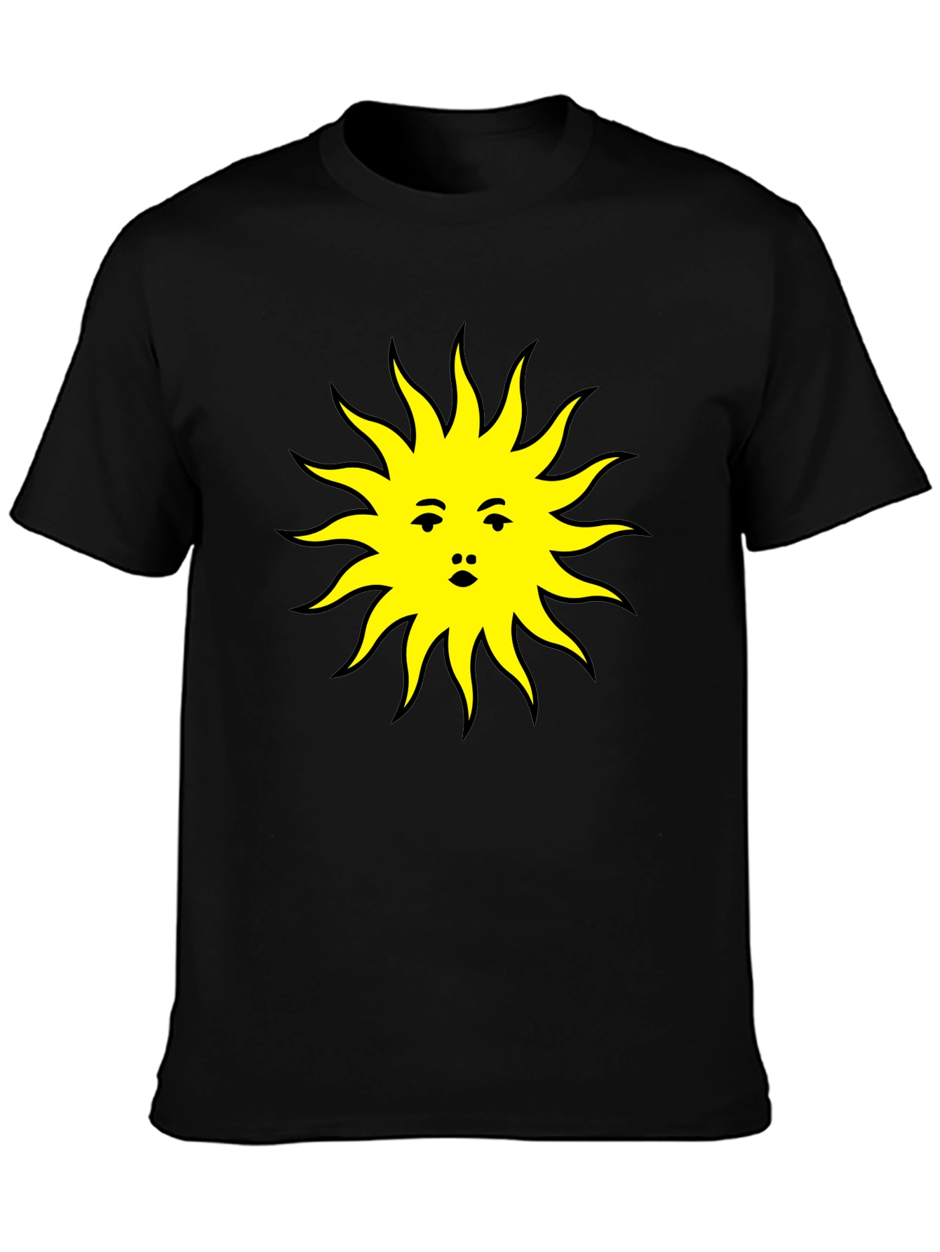 Sun Face Graphic Tee - Black Cotton T-Shirt