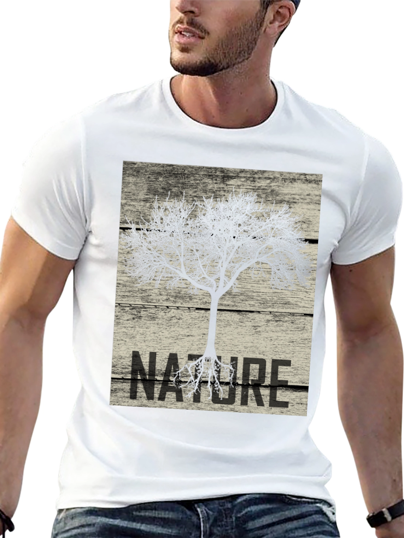 Nature Tree Graphic Tee - Black Cotton T-Shirt