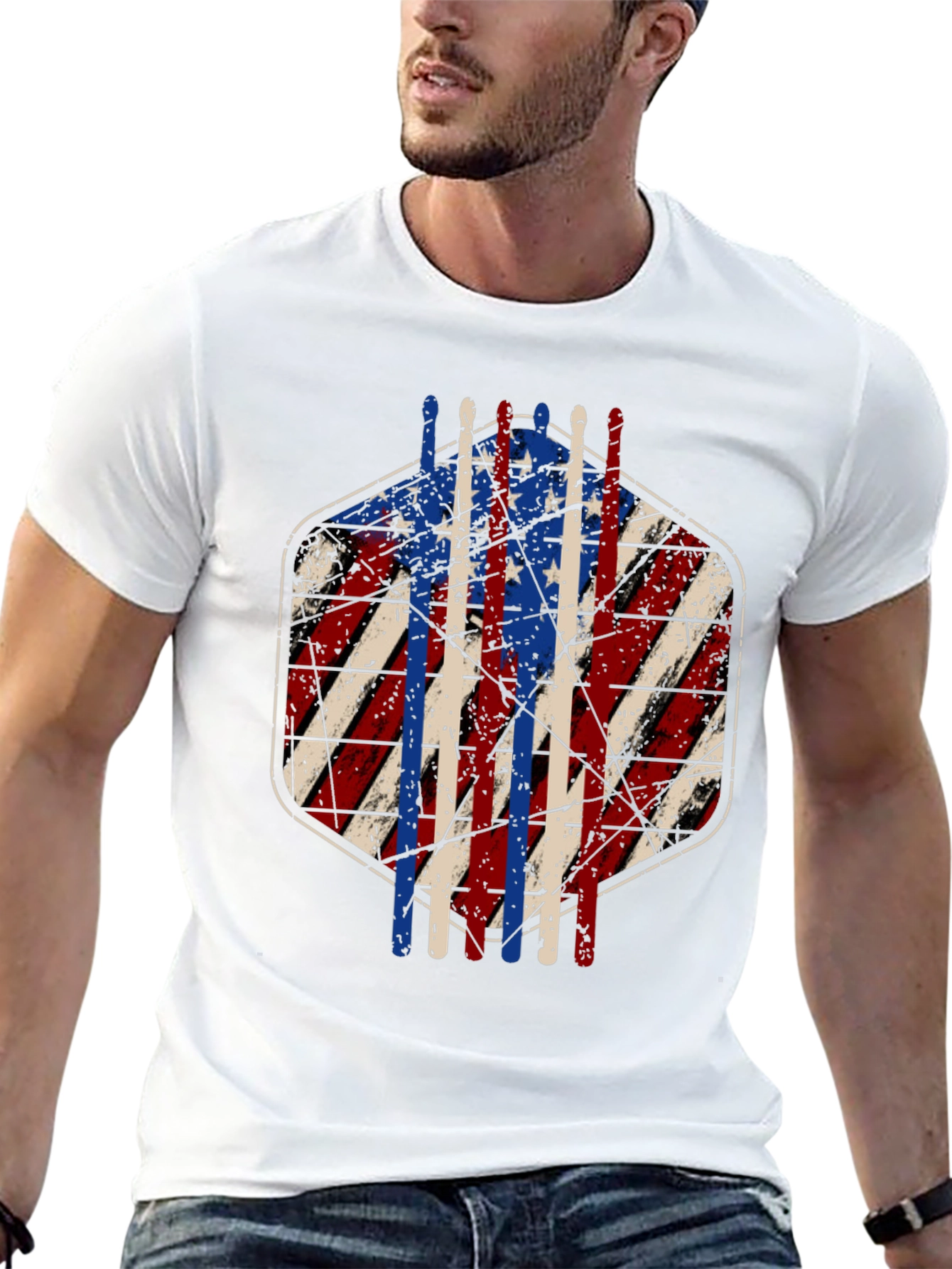 American Flag Drum Sticks Graphic T-Shirt