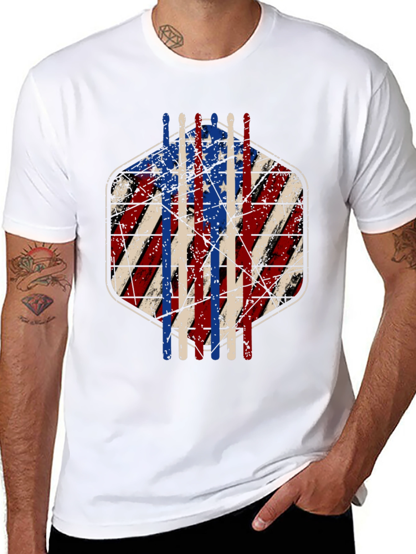 American Flag Drum Sticks Graphic T-Shirt