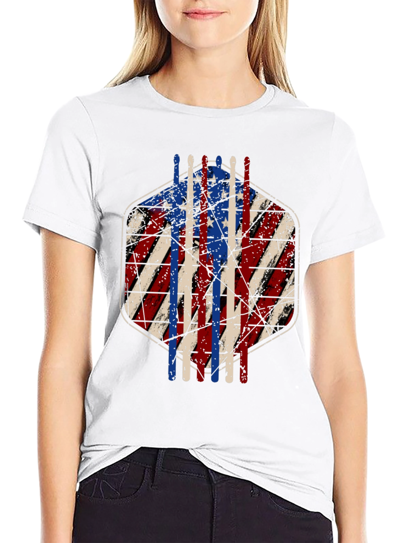 American Flag Drum Sticks Graphic T-Shirt